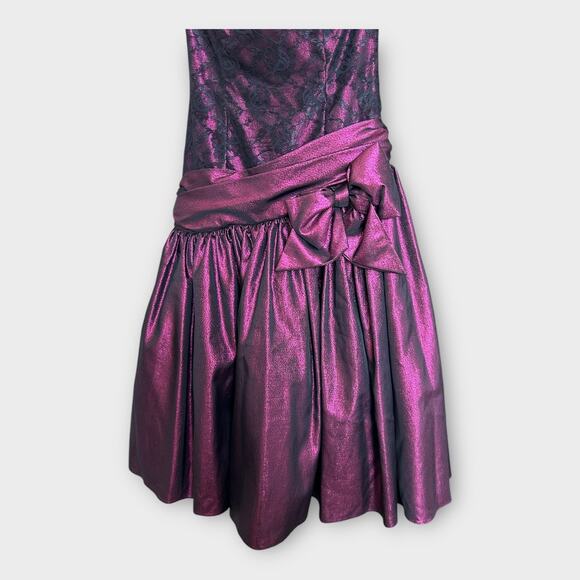 Vintage 80s Loralie Lace Metallic Purple Strapless Formal Dress sz 6 Goth Fairy - Picture 7 of 11